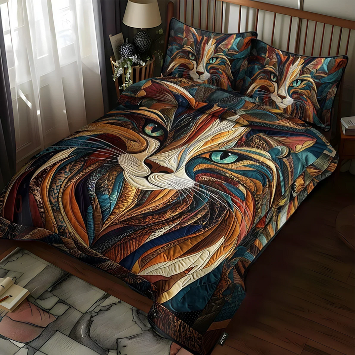 3-Piece Quilted Bedding Set - Soft Purrs