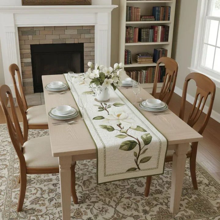 Quilted Table Runner - Rustic Magnolia Bloom